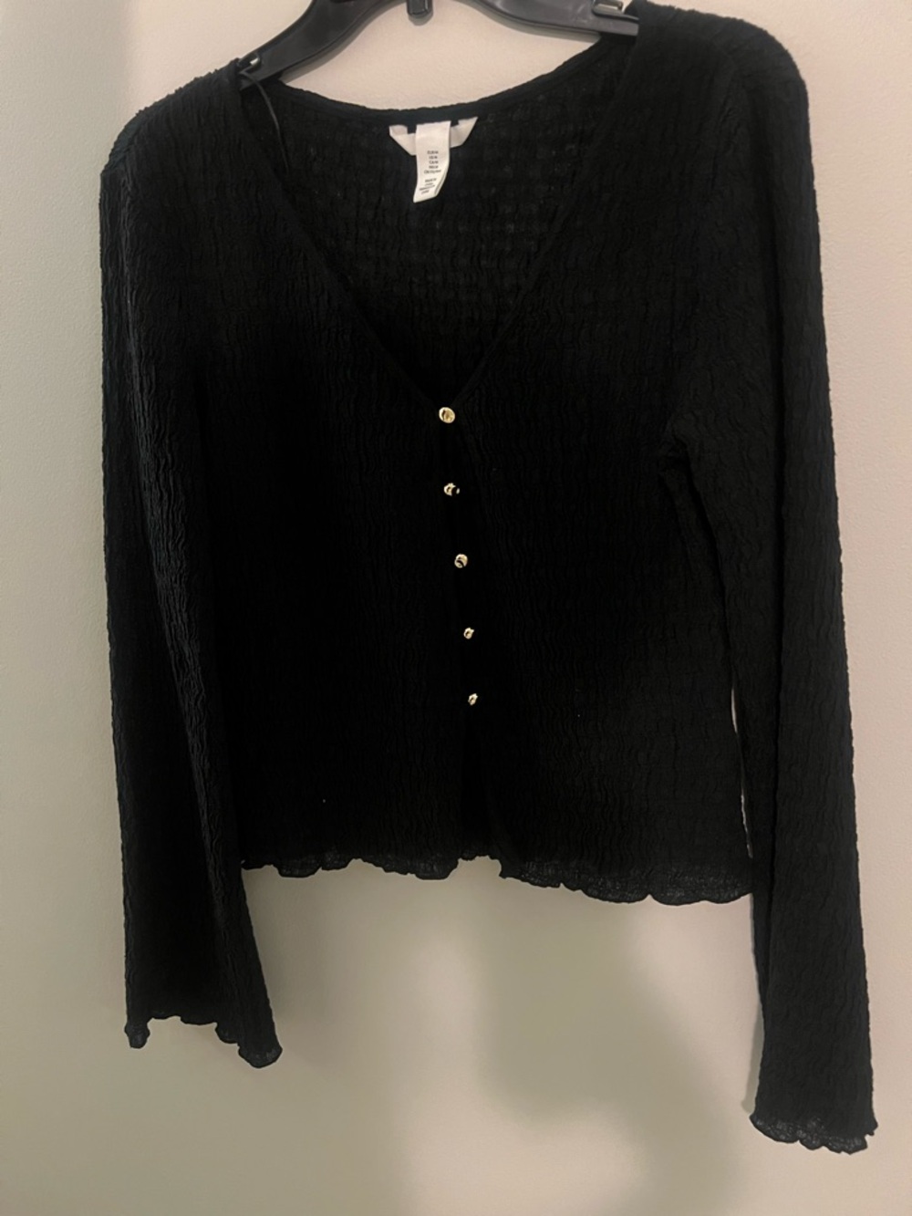 H&M Black V-Neck Button-up Top